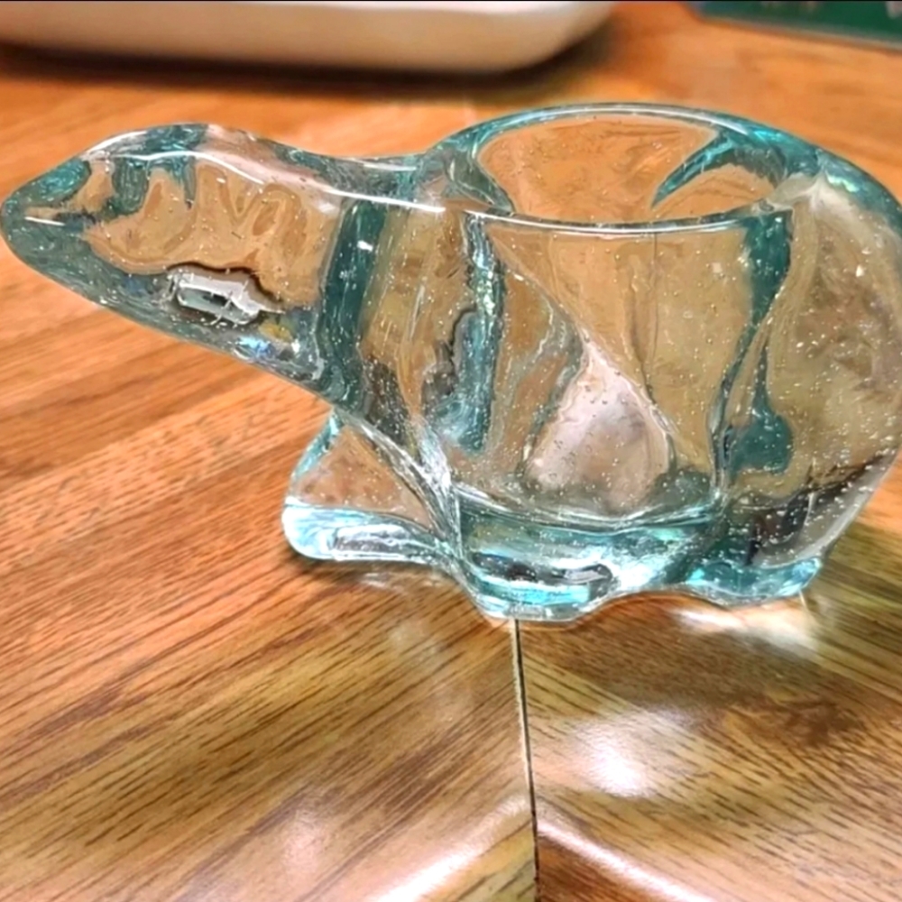 Clear Glass Polar Bear Candle Holder